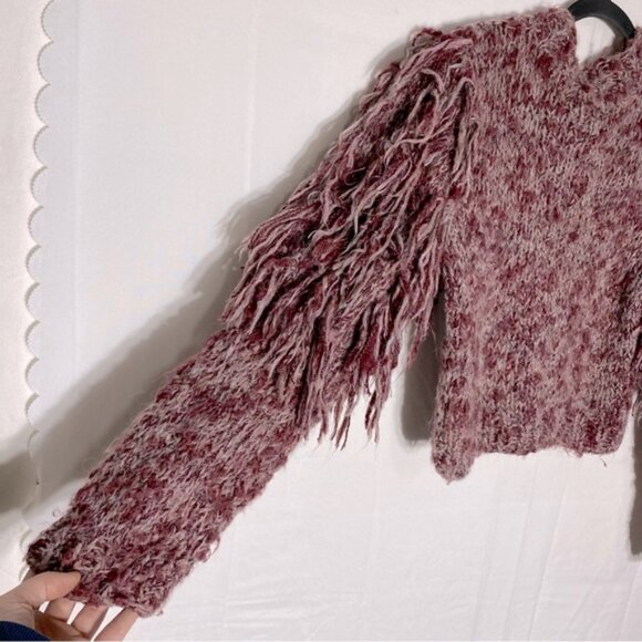 Vintage Gil Aimbez Static Avant Garde Handmade Burgundy Shaggy Sleeve Sweater S - Picture 10 of 15